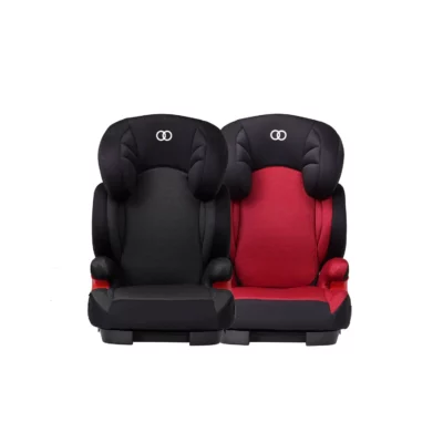 Two Koopers high-back toddler car seats in black and red, featuring adjustable headrests and side-impact protection.