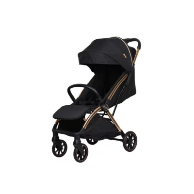 Koopers Kozi SE Stroller in sleek black, showcasing its easy-fold mechanism, all-wheel suspension, and travel-friendly design.