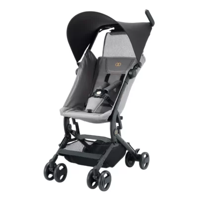 Koopers Aero travel stroller with a sleek grey design and sun canopy, perfect for family outings in Malaysia's tropical weather.