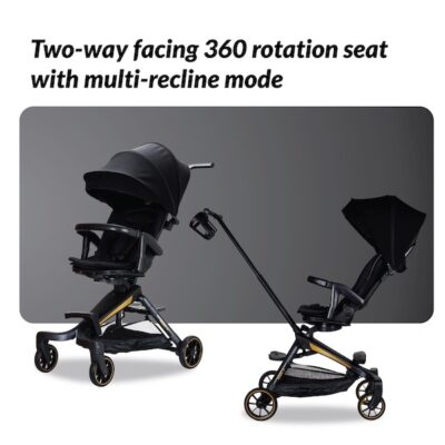 Koopers Magic Rider 360 stroller with a two-way facing 360-degree rotation seat and multi-recline mode for maximum comfort.