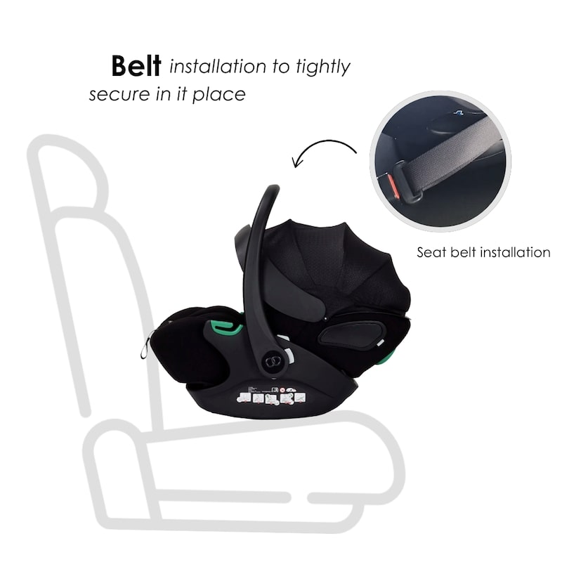 choosing-the-right-stroller-and-car-seat-for-your-newborn-2 Side view of Koopers Ergo baby car seat showing belt installation for secure car attachment.