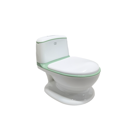 Signs Your Toddler Is Ready for Potty Training 2 Green-trimmed Koopers toddler potty chair designed to resemble a real toilet, with backrest and splash guard