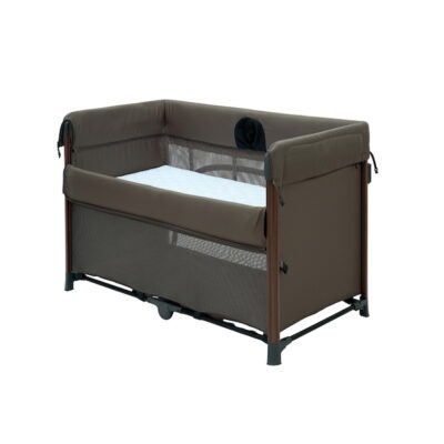 5 Travel-Friendly Baby Products You’ll Be Glad You Packed 7 Koopers Airi Flexi Cot in brown with breathable mesh sides, portable co-sleeper baby cot Malaysia