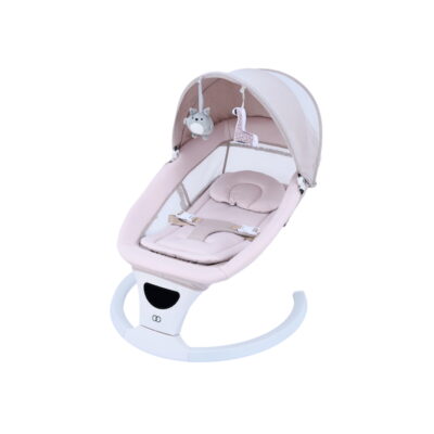 5 Travel-Friendly Baby Products You’ll Be Glad You Packed 9 Koopers Lena+ electric baby swing in pastel pink with canopy and hanging toys, travel-friendly baby gear Malaysia