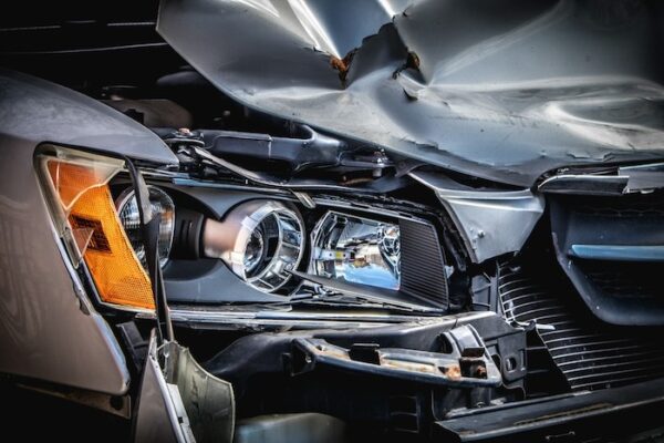 is-your-baby-car-seat-still-safe-after-a-minor car accident-3 Close-up of front bumper damage after minor car accident – check baby car seat safety post-collision