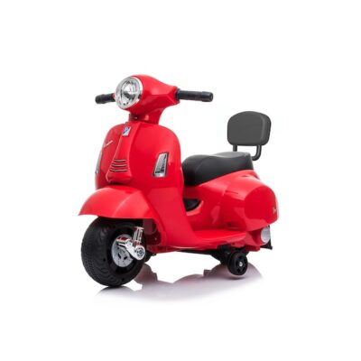 ride-on-toys-for-kids-are-they-safe-for-urban-environments-1 Koopers Original Mini Vespa red electric ride-on scooter for kids, featuring stabilising wheels and stylish urban-friendly design.