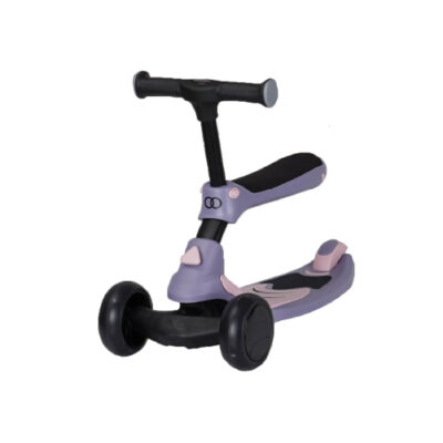 ride-on-toys-for-kids-are-they-safe-for-urban-environments-2 Koopers 2-in-1 Skidzo scooter in purple and black, shown in sit-on mode, perfect for safe urban play for toddlers.