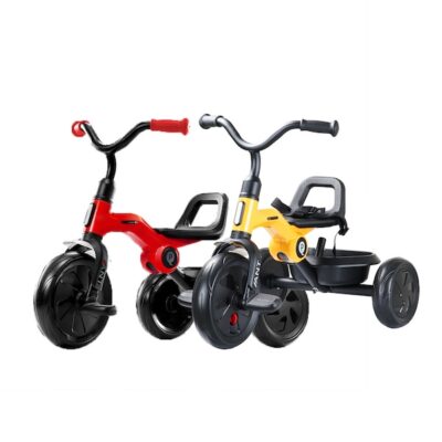 ride-on-toys-for-kids-are-they-safe-for-urban-environments-3 QPLAY Ant Plus children’s tricycles in red and yellow, designed for urban riding with sturdy frames and child safety features.