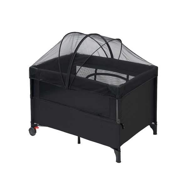 balik-kampung-with-baby-tips-for–parents-14-koopers-niro-travel-cot Koopers Niro travel cot breathable mesh sides black for safe kampung sleep Malaysia, portable baby playpen with wheels for Raya family visits.
