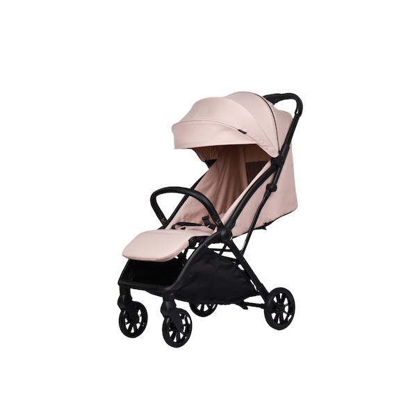 balik-kampung-with-baby-tips-for–parents-9-koopers-kozi Koopers Kozi cabin-sized baby stroller in beige for balik kampung Raya travel Malaysia, compact fold EN1888 approved with UPF50+ canopy for humid weather and uneven kampung paths.
